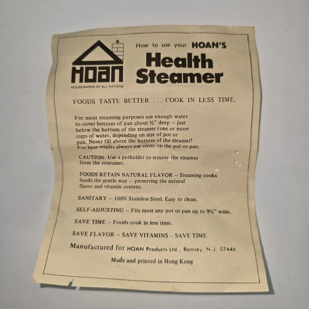 Vintage 1970s Hoan Health Steamer Stainless Steel Folding Basket Style 5130 Box